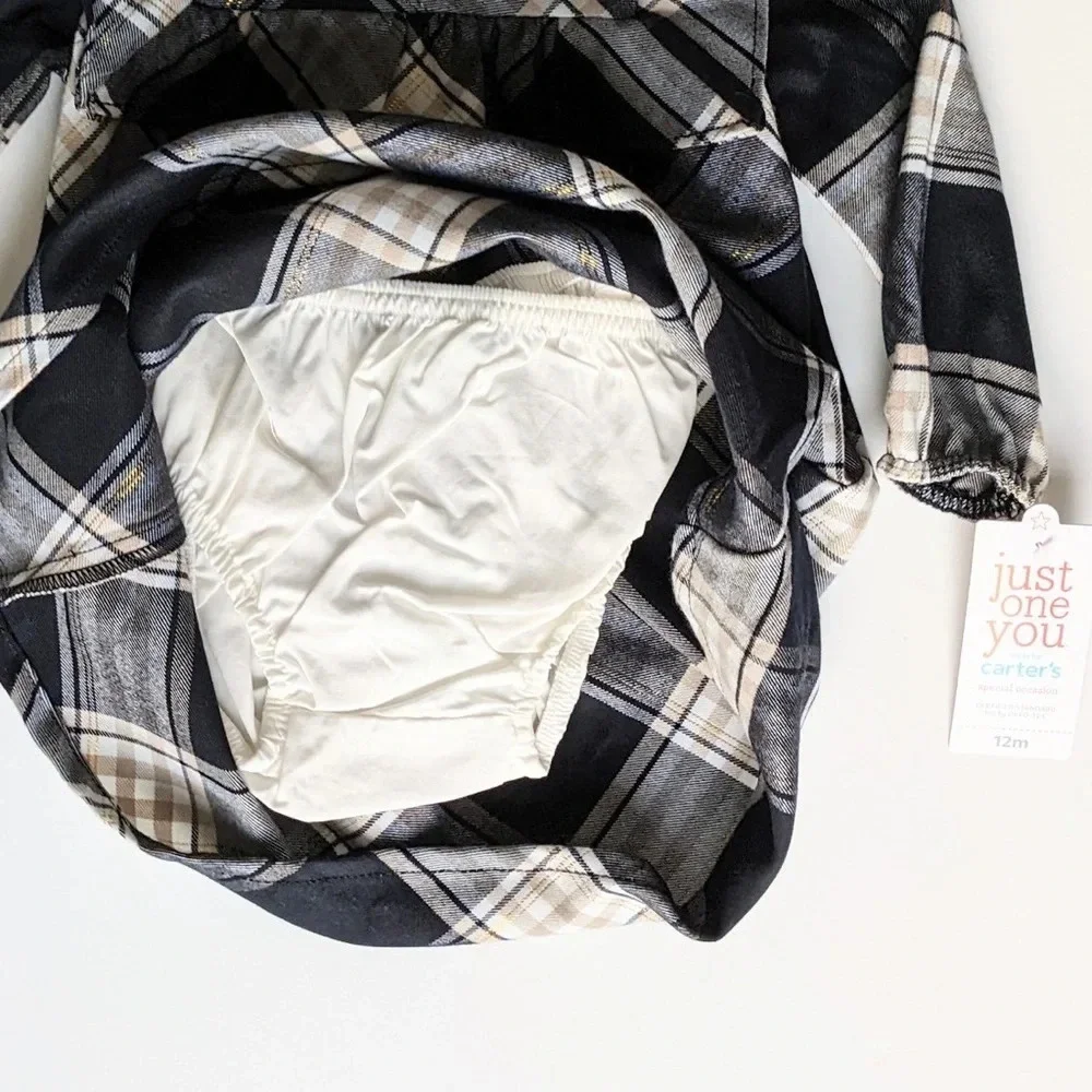 Carters Infant Girls Festive Plaid Ruffle *Dress - Black & Off White
